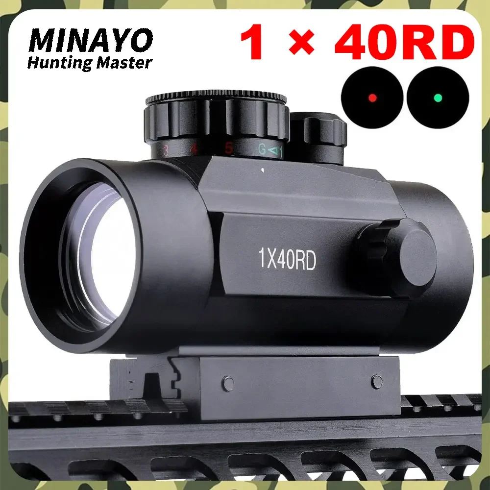 Tactical 1x40mm Reflex Red Green Dot Sight Riflescope W/ Battery And 11mm/20mm Weaver Picatinny Rail Mount for Outdoor Hunting