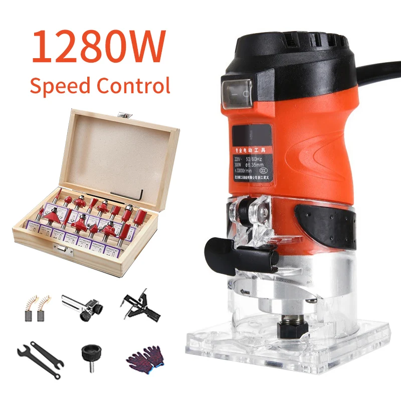 Wood Chips Trimming Machine 1280W 1080W Wood Router Electric Trimmer Woodworking Engraving Slotting Trimming Carving Machine