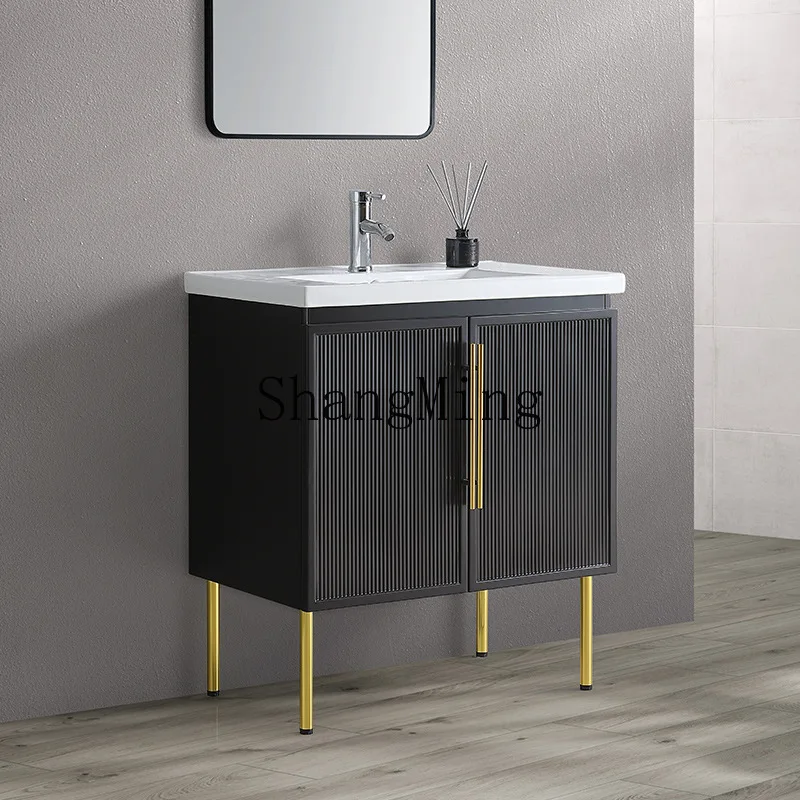 

CL Light Luxury Quartz Bathroom Cabinet Set with Integrated Sink for Washing Hands and Face, Bathroom Washstand