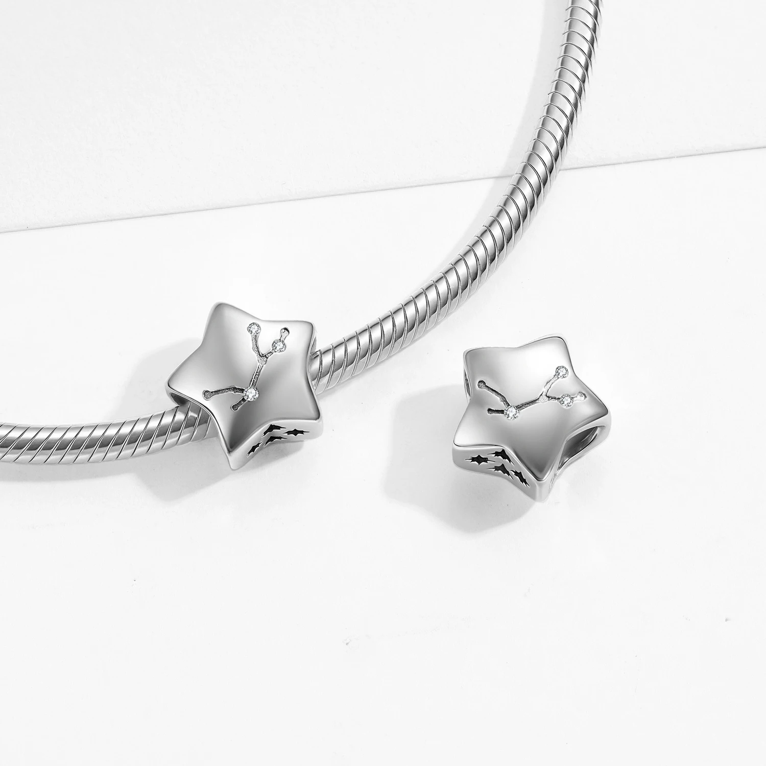 

925 Sterling Silver 12 Zodiac Signs Pentagram zircon connection Pisces Charm Beads Fit Original Bracelet Diy Jewelry Accessories