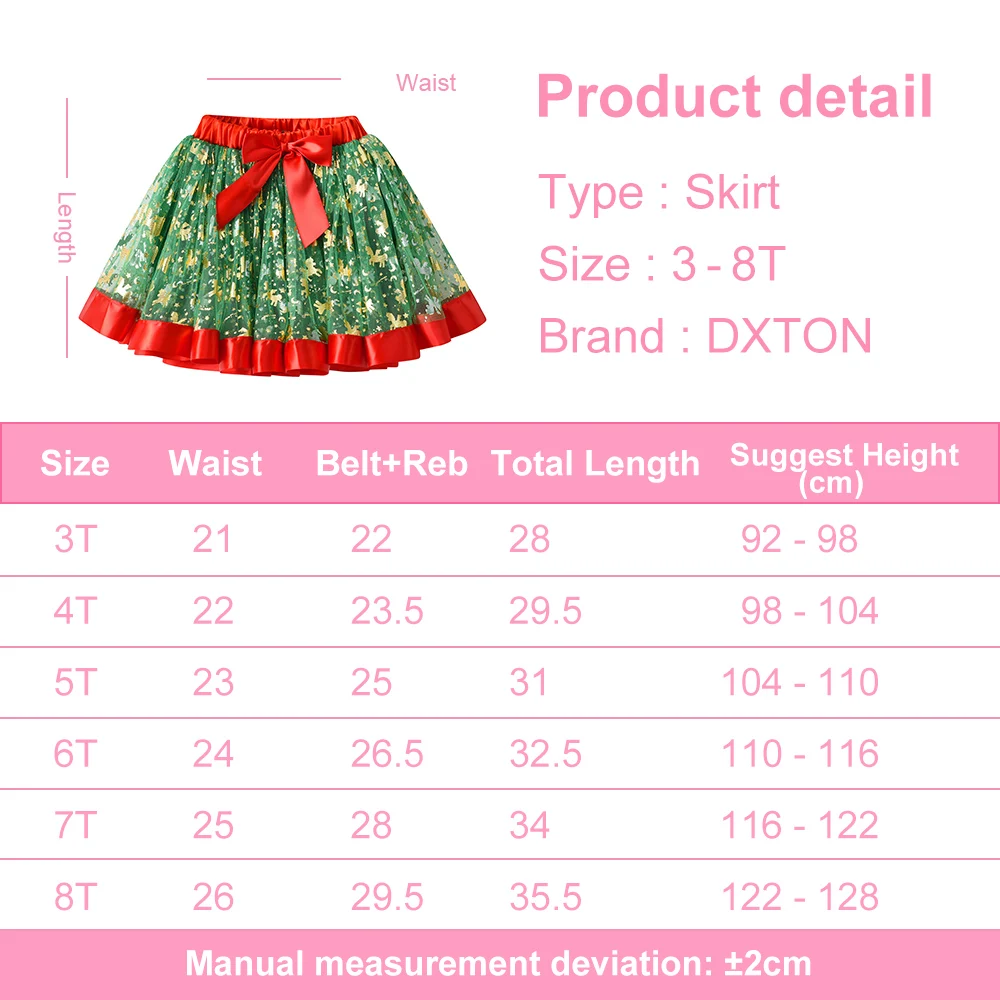 DXTON Girls Christmas Skirt Tutu Mesh Tulle Party Princess Skirt Children Red Mini Skirt With Bow Knot Kids Outfit New Year Gift