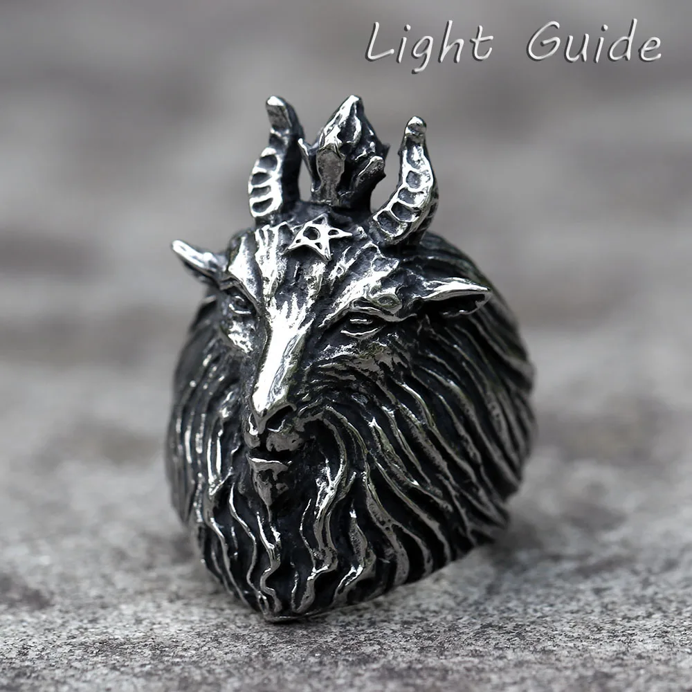 2022 NEW Men's 316L stainless-steel rings  fallen angel Satan demon sheep head pentagram coat of arms Jewelry Gift free shipping