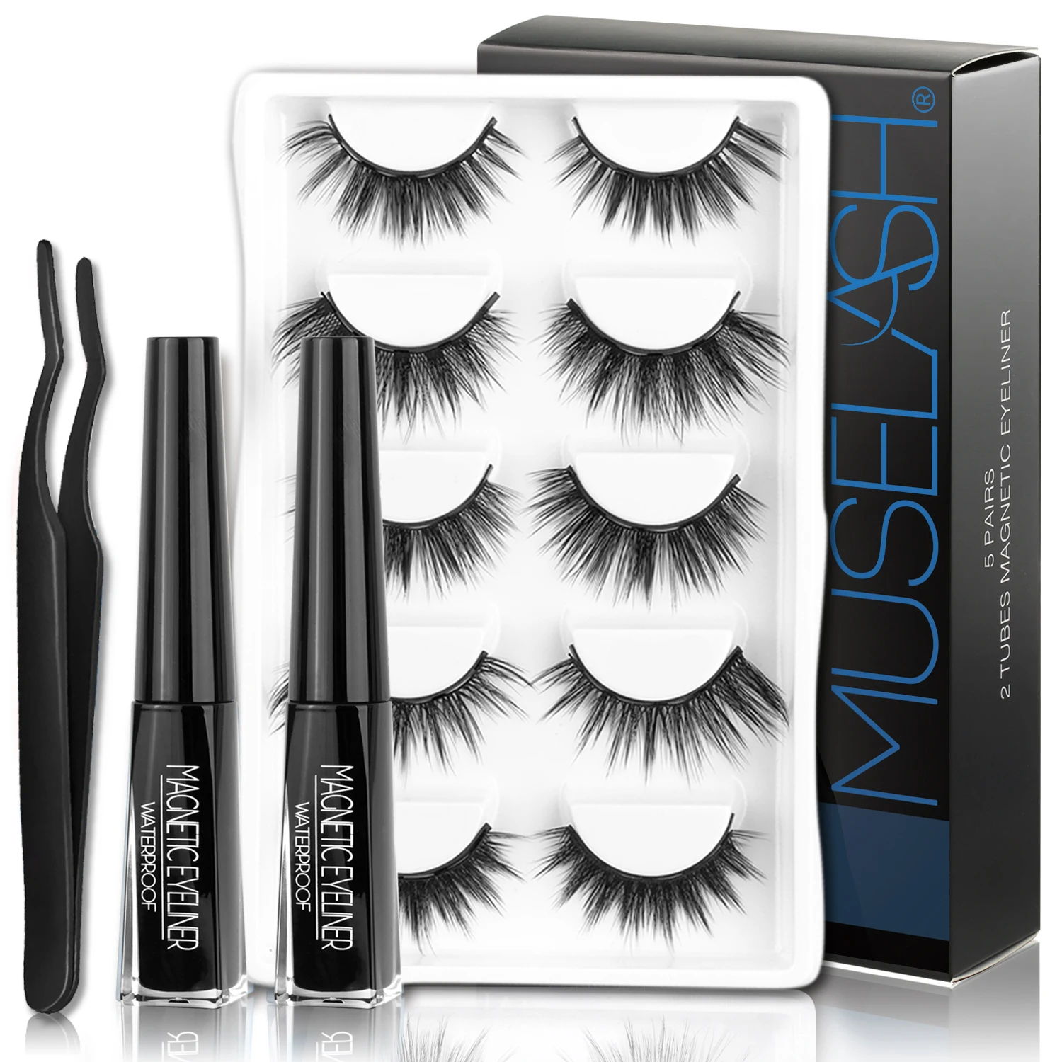 3D Magnetic Eyelashes with Eyeliner Kit Upgraded 5 Pairs Reusable Natural Look (5 Different Styles)