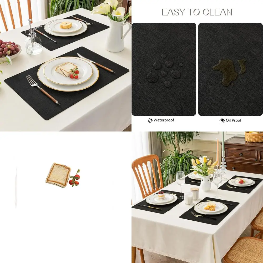 

Набор из 4 черных водонепроницаемых подставок под тарелки из искусственной кожи, 12x17 дюймов - масло- и термостойкие, двусторонние, для кухни, столовой и использования вне дома.