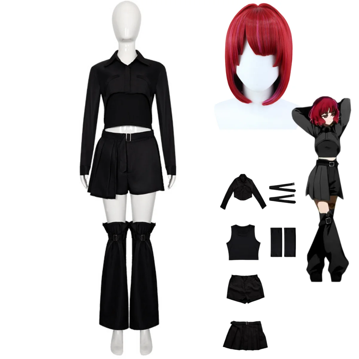 Disfraz de Cosplay de Anime Oshi No Ko Arima Kana, Conjunto Completo con Top Negro, Falda, Uniforme y Peluca, para Mujer Adulta, Sexy, para Carnaval o Halloween