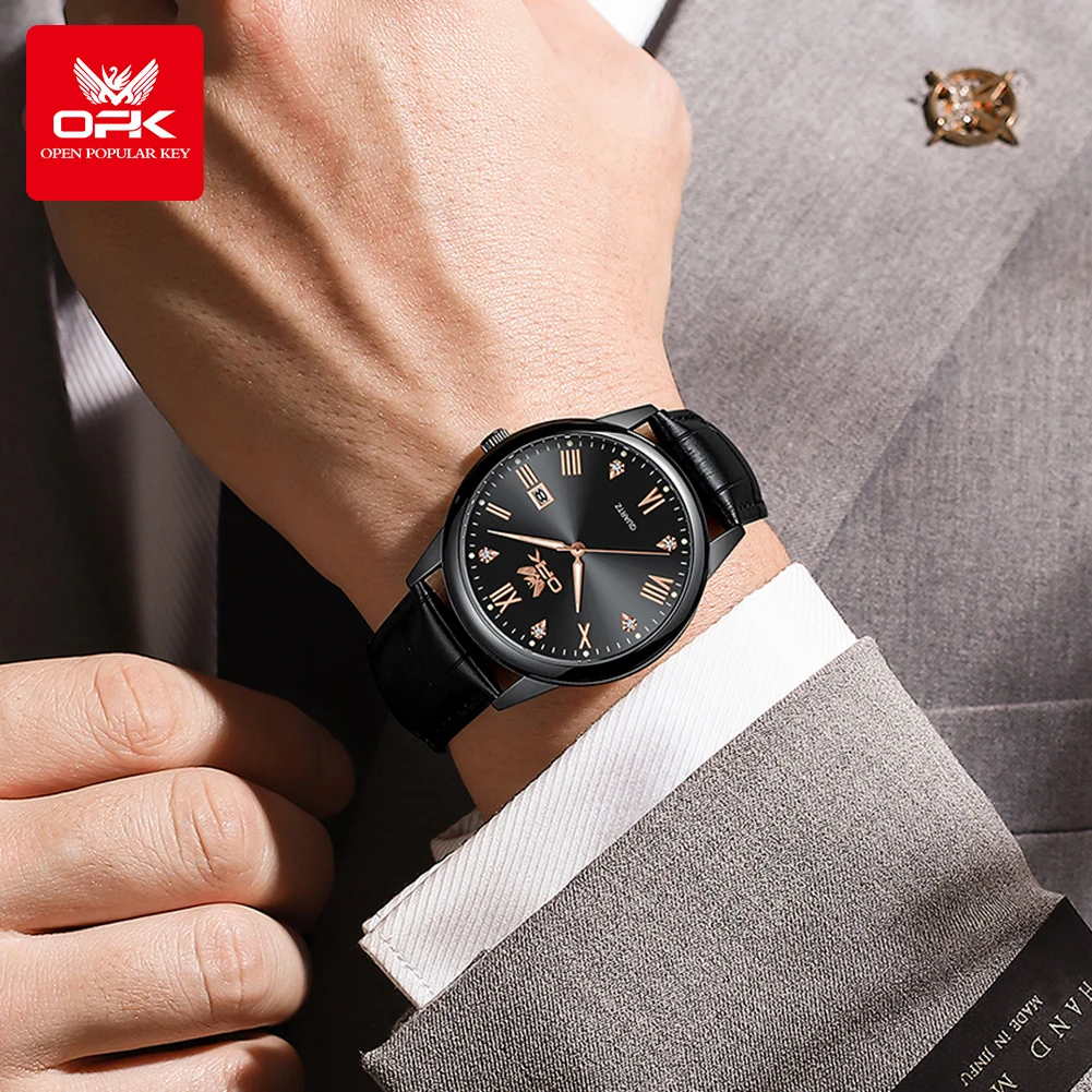 OPK Brand Men's Watch Strap Quartz Watch Waterproof Calendar 6025
