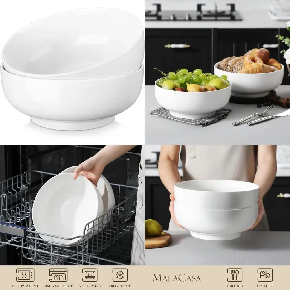 

serving bowls, 114 oz(10") extra large salad bowls set of 2, porcelain white serving bowls for salad, soup, pasta and dinner, l