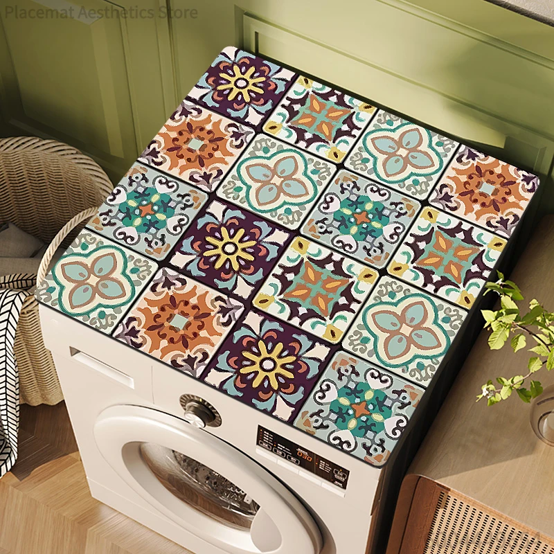 Retro Washing Machine Covers Refrigerator Cabinet Fridge Top Dust Protector Coffee Machine Drain Pad Mat Entrance Door Bath Rug