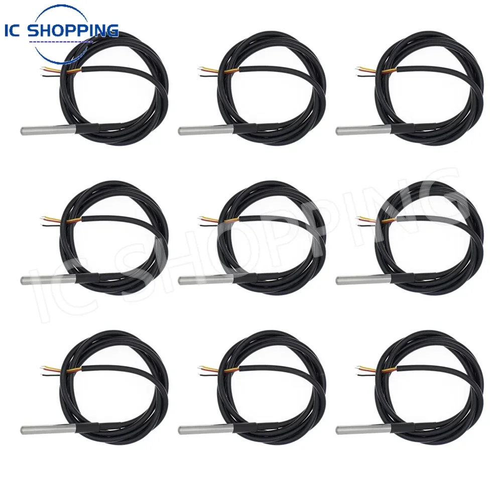 

10pcs DS18B20 Stainless Steel Package 1 Meter 1/2/3//5/10 meters Waterproof 18b20 Cable Probe Temperature Sensor