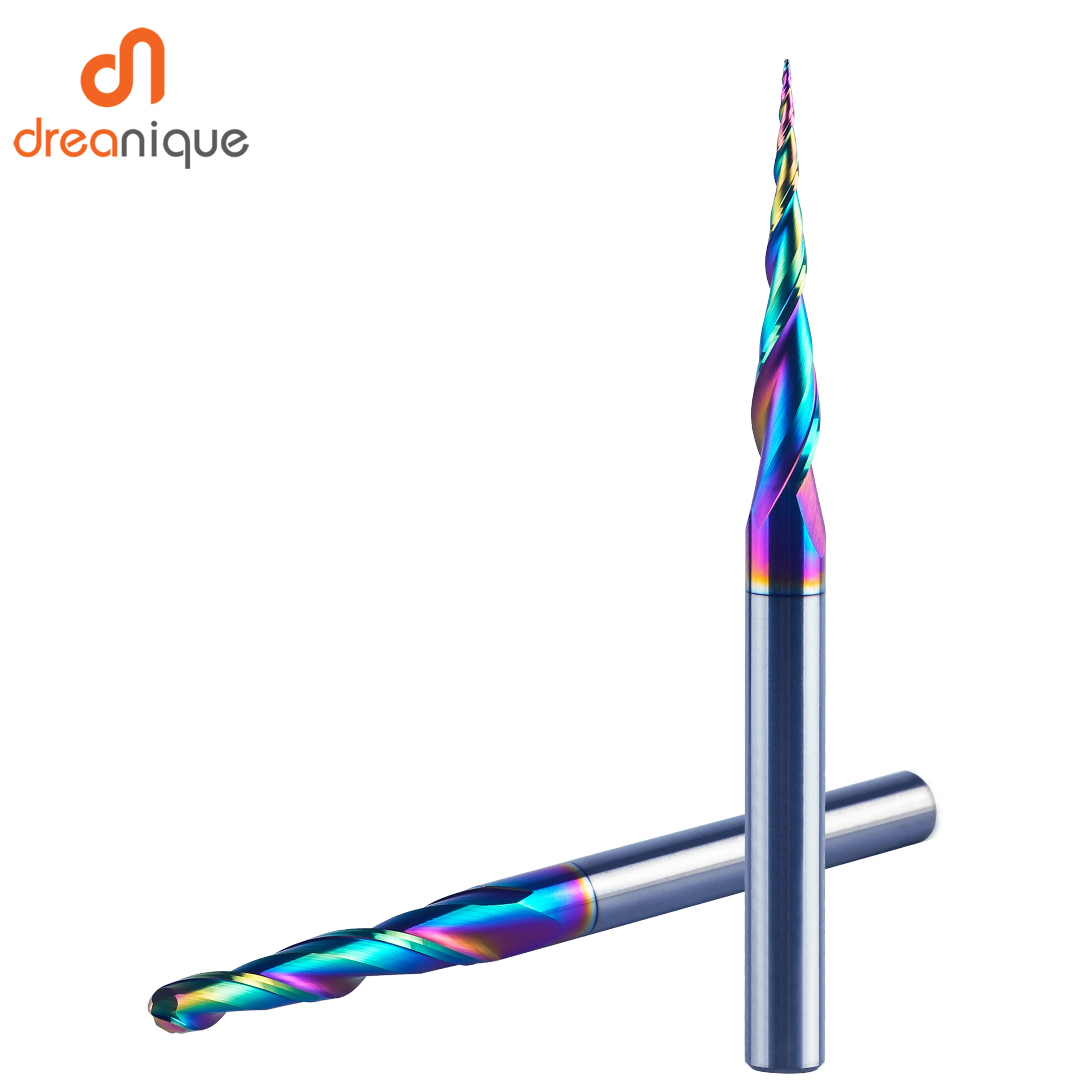 Dreanique, 1 pieza, fresa de extremo de carburo sólido con punta de bola cónica en espiral recubierta DLC, vástago de 6mm, broca enrutadora de 2 flautas para Metal y madera