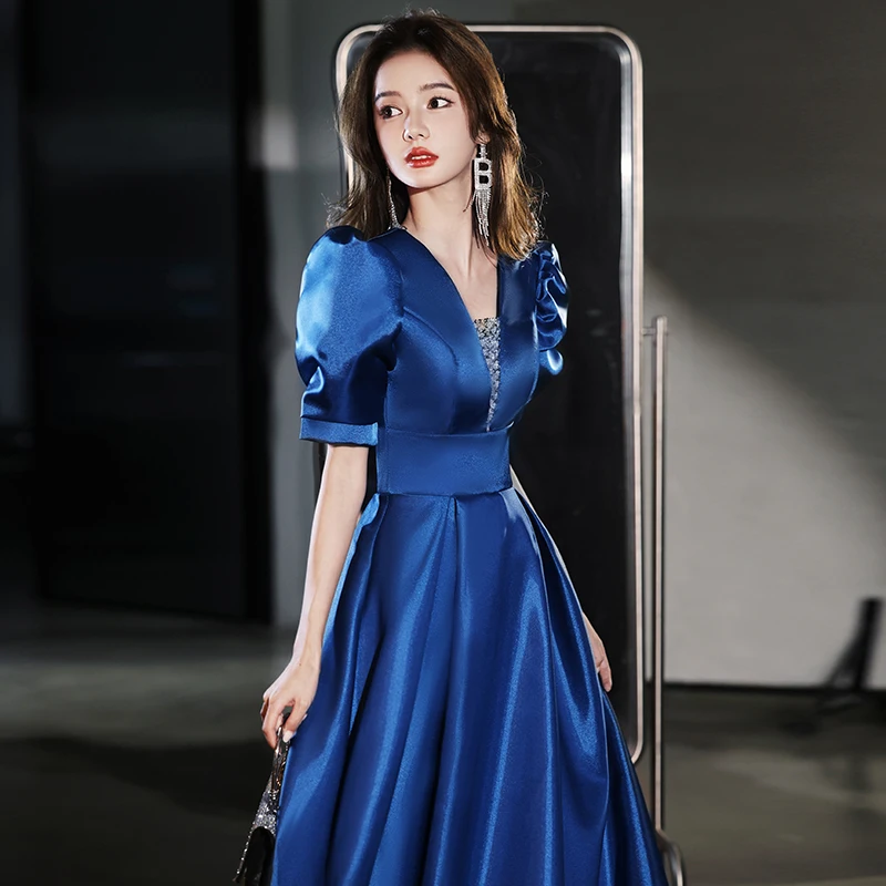 Royal Blue Evening Dresses Long Elegant V-Neck A-Line Floor-Length Women Formal Occasion Gowns For Wedding Party