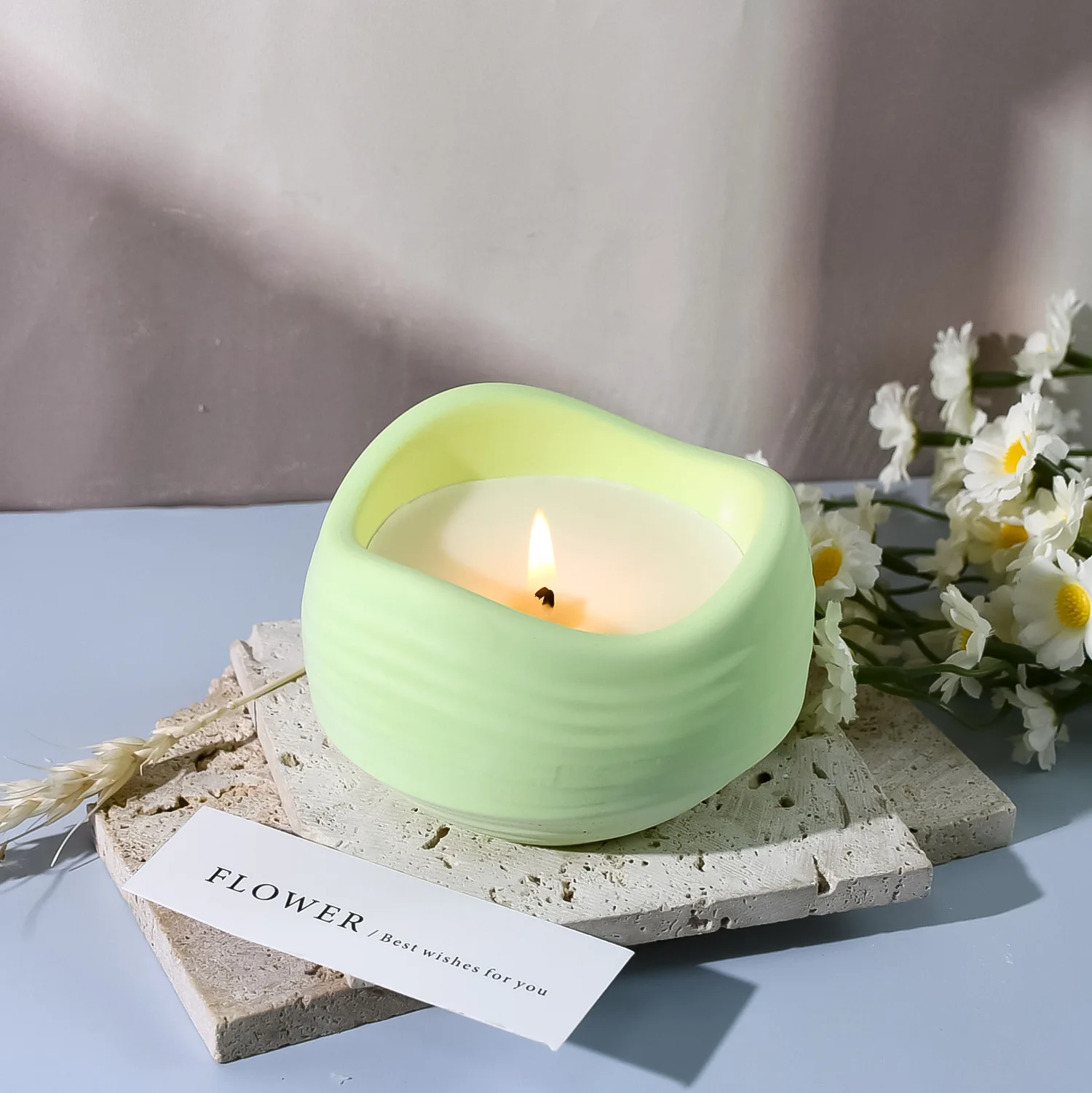 DIY New Round Stripe Wave Candle Cup Silicone Mold Gypsum Cement Candle Holder Making Molds Flower Pots
