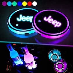 2pcs LED Car Water Cup Mat Drink Holder For Jeep Grand Cherokee XJ SRT Renegade Compass Wrangler JK TJ Patriot Trail Hawk