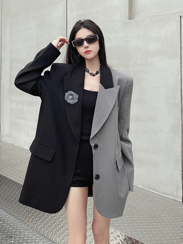 

Loose Fit oulder Padded Color Blo Design Heavyweight Chic Sle Women's Jaet Casual Commute Busin W...