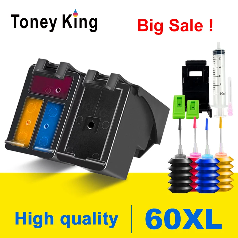 60XL Compatible for hp 60 for hp60 Refillable Ink Cartridge Deskjet F2480 F2420 F4480 F4580 F4280 D2660 D2560 PhotoSmart C4680