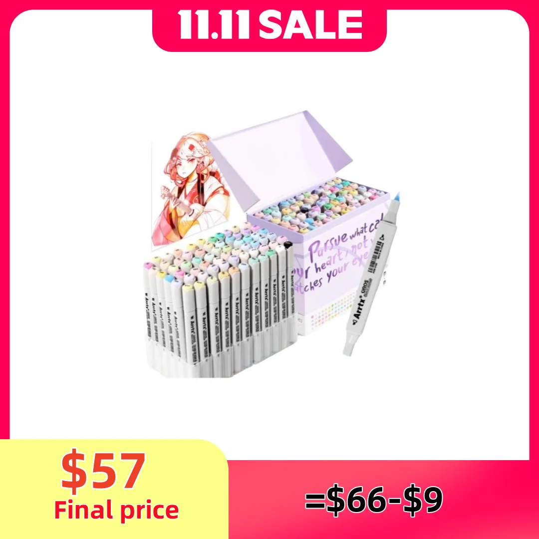 

Arrtx, 66 цветов, пастельные маркеры OROS/ALP, художественные маркеры для эскизов с двойным наконечником для художников, спиртовые маркеры для взрослых для рисования, раскраски