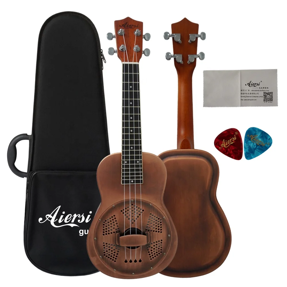 

Aiersi brand Vintage Red Rust 24 Inch Concert Bell Brass body Resonator Ukelele Hawaii Ukulele With Case for Sale