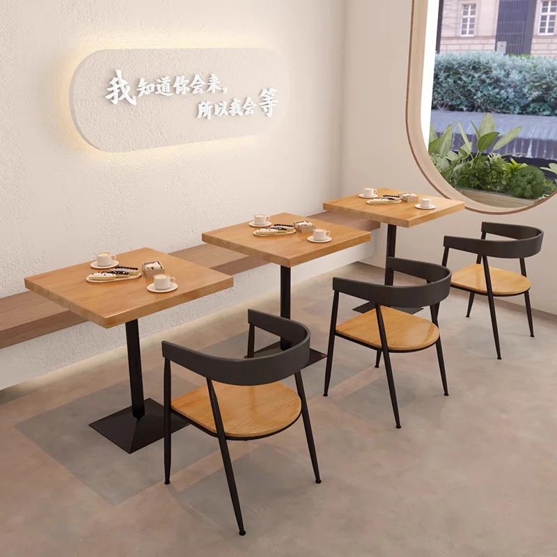 Sillas de cafetería de arte del hierro nórdico, área de salón moderna de madera maciza, Silla de café para comedor, respaldo ergonómico, muebles de cafetería, Silla FYCC