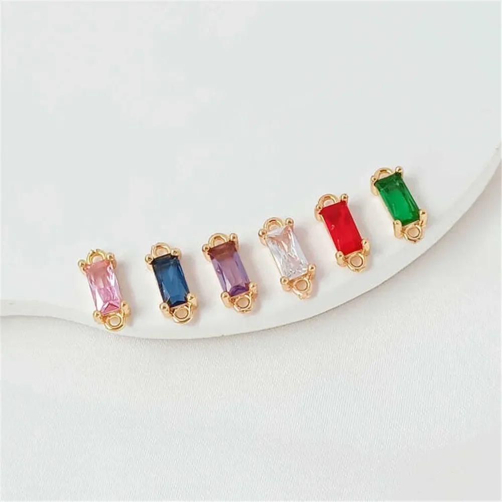 

14K Gold-plated Colored Zirconium Double Hanging Rectangular Zircon Small Pendant DIY Handmade Bracelet Jewelry Pendant Accessor