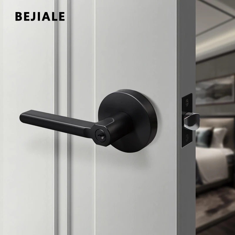 American Door Lock Zinc Alloy Three-pole Indoor Bathroom Handle Lock Bathroom Door Keyless Black Door Handle