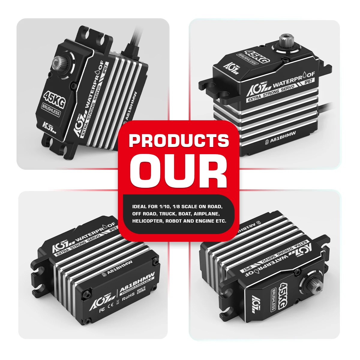Agfrc a86bhmw a81bhmw 55kg 45kg magnetisches wasserdichtes ip67 bürstenloses digitales rc servo für rc auto crawler boot – Detail 10