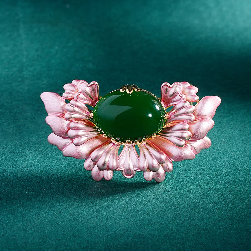 

Chinese style temperament, Begonia flower heavy industry brooch, luxurious enamel emerald high-end brooch, suit clip