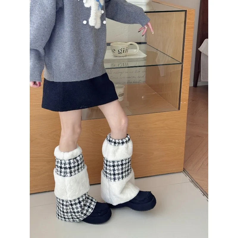 女性の暖かい靴下ニットレトロレッグプロテクター厚く暖かい足グレールーズソックスセット新しいスタイル