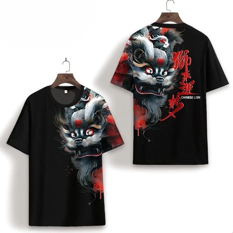 

Chinese Lion Dance Pattern T Shirt For Men Women Dragon 3D Printed Tees Casual Street O-Neck Tops Short Sleeve Loose T-Shirts