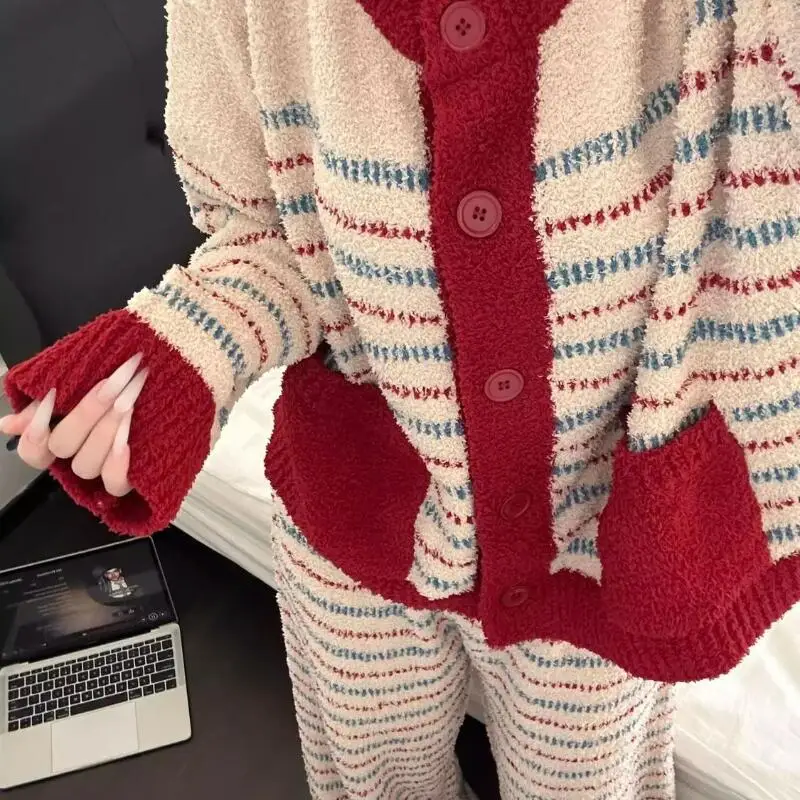 

Женский кардиган с полуворсом, пижамы на флисовой подкладке, осень-зима, утепленная одежда для сна, утепленная верхняя одежда для девочек, студенческий костюм