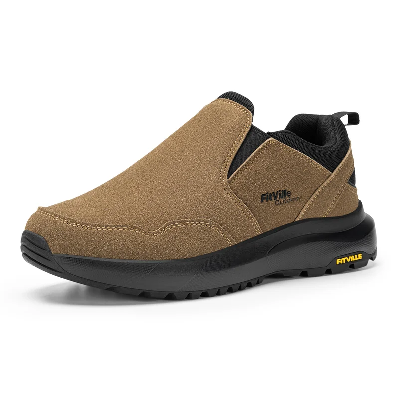 FitVille Men'S Wide Slip-On Hiking Shoes Walking Loafers With Arch Support Non-Slip Trekking Trails Outdoor Sneakers Cushioned