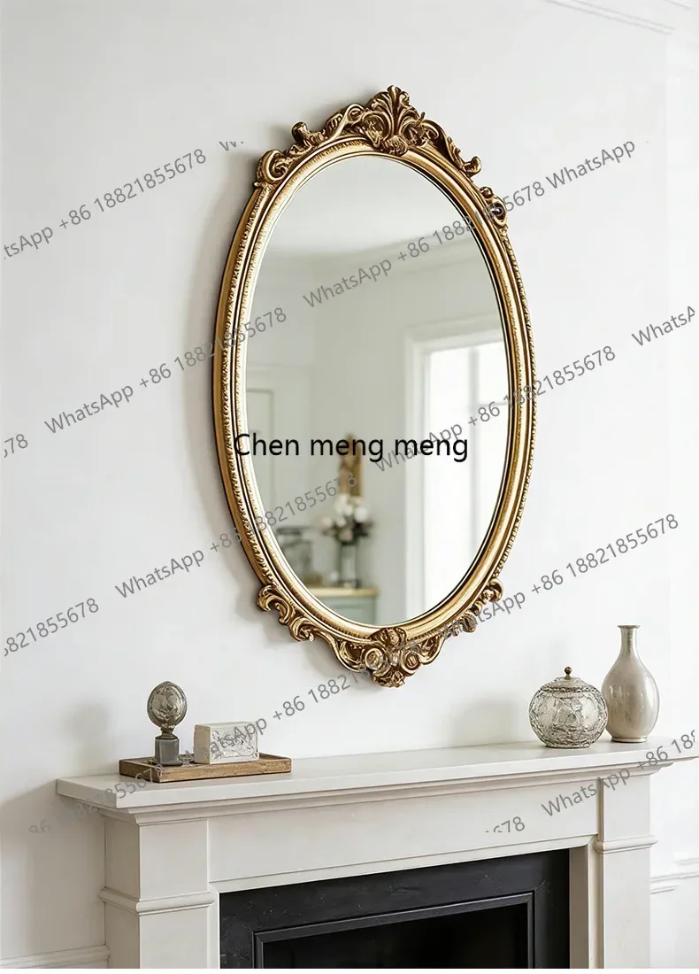 N138  French oval decorative mirror engraving, European retro, home bathroom, bedroom vanity mirror