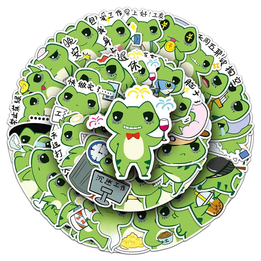 10/30/50pcs Funny Cute Working Frog Cartoon Stickers DIY Water Bottle Phone Case Luggage Kawaii Animal Graffiti Decals Kids Toy