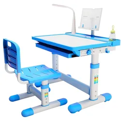 Children's desk and chair set with Tilt Desktop, LED Light and Drawer for kids Functional kid's study writing table desk set