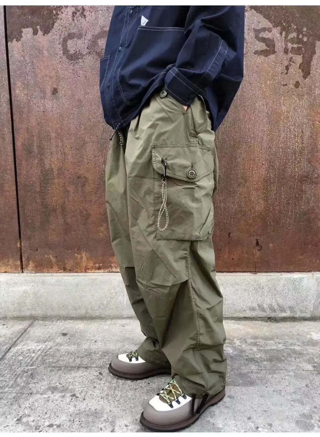 Men Women High Vis Reflective Triangle Multi-Pocket Baggy Wide Leg Trousers Casual Cargo Baggy Trousers Urban Outdoor