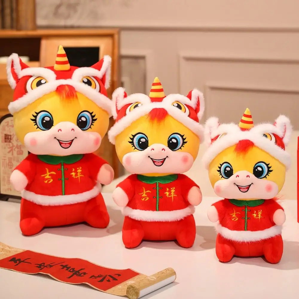 

Funny Chinese Style Horse Stuffed Doll Cute with Tang Suit New Year Mascot Cartoon Animal Red Lucky Pony Toy Spring Festival