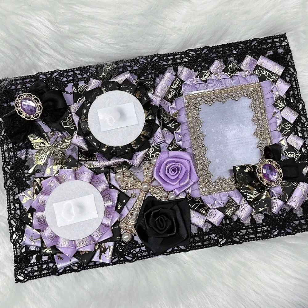 Purple Finished Products Dark Gothic Style Lace Ribbon Bow Cross Ita Bag Insert Board Y2k Things Cosplay Insert Board