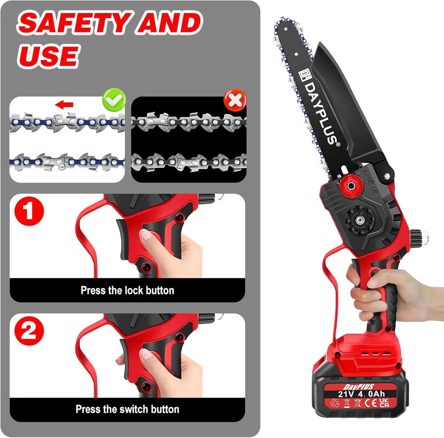 Mini Chainsaw 8-Inch Battery Powered Cordless Electric Power Chainsaw Portable Handheld Chainsaw 21V Brushless Chainsaw for Tree