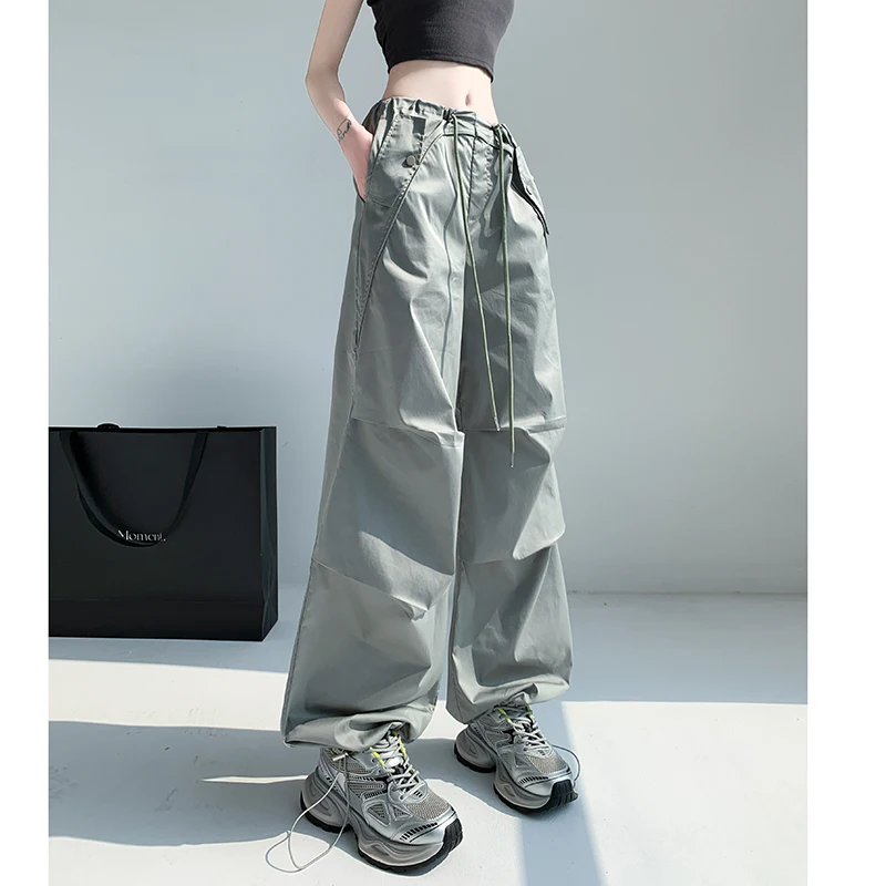 2024 New Quick Dry Cargo Pants Women Baggy Lightweight Sport Fishing Elastic Waist Drawstring Pocket Trousers Summer Pants Girls