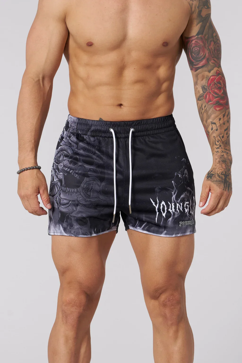 YOUNG American quarter sport casual fitness shorts with skull 3D print mesh quick drying breathable running beach