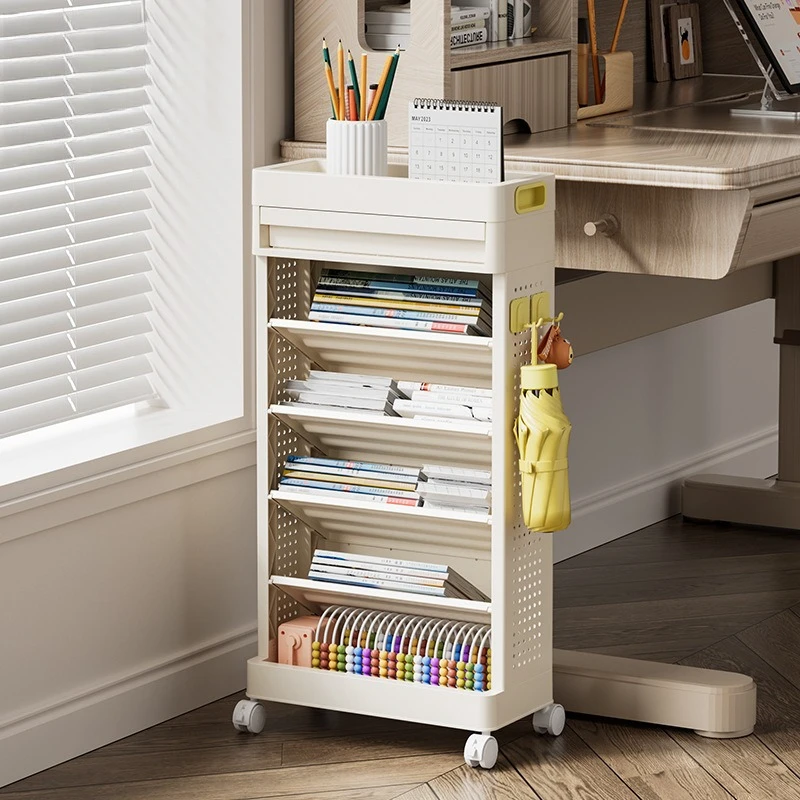 Mobile Small Bookshelf Storage Cart with Wheels Floor Standing for Student Dorm/Kids, Desk Side Book/Picture Books Organizer