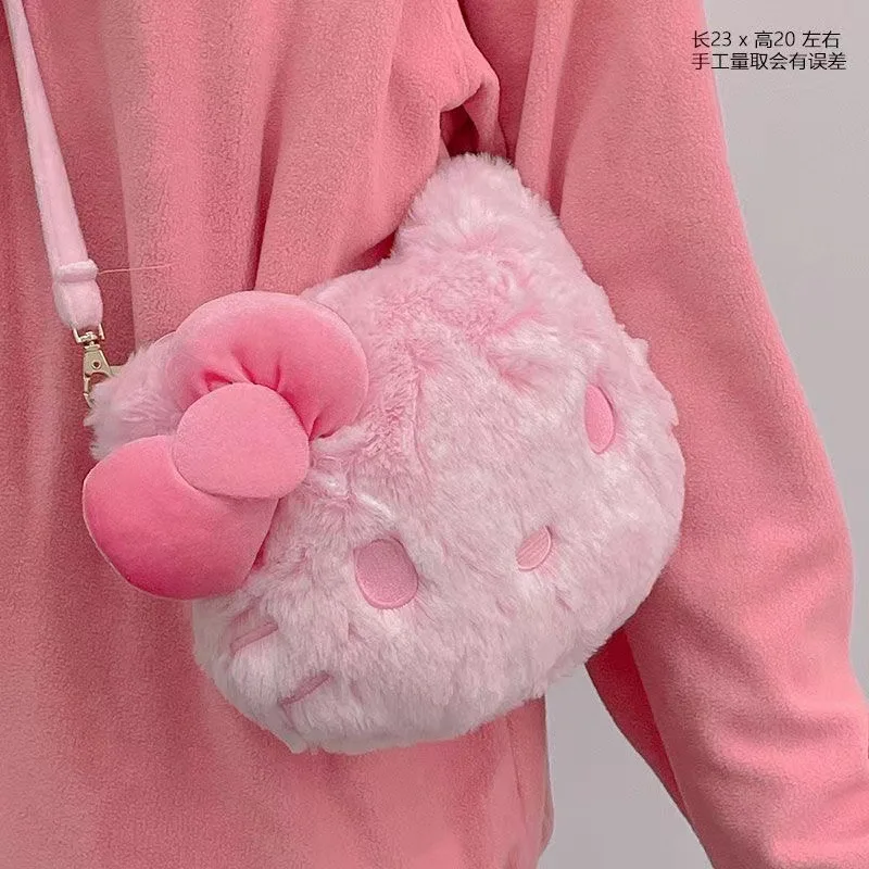 

Плюшевая сумка Sanrio 2021, Kawaii Kuromi Cinnamoroll, сумка-тоут, плюшевая сумка через плечо, рюкзак для макияжа с котом, милый подарок
