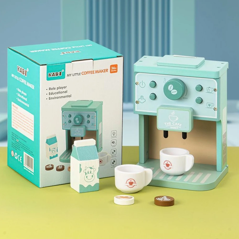 Simulated Coffee Machine & Pretend Cookie Maker Set Wooden Toys for Playing House Kitchen Fun Toys Children's Role Playing