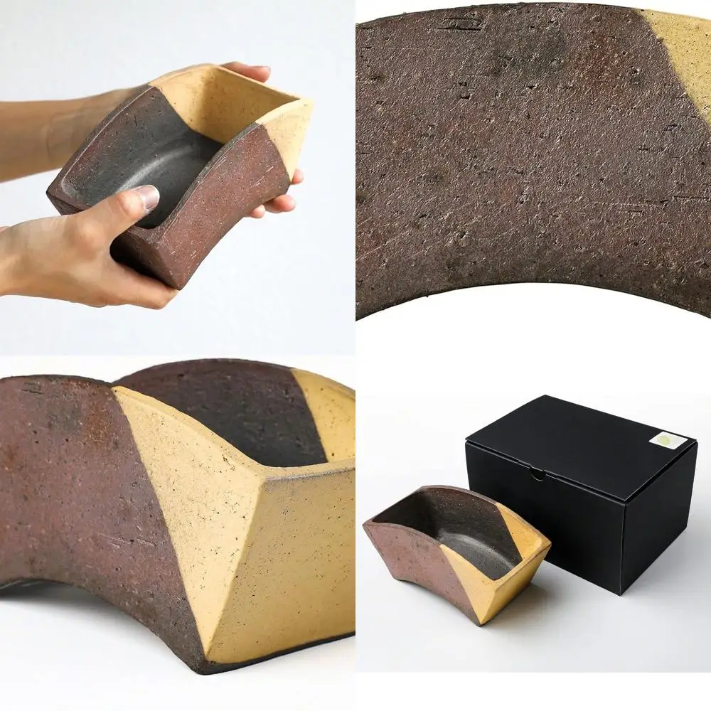

Handmade Ceramic Bonsai Pot with Drainage Holes, 6.8 Fan-Shaped Planter for Artisan Garden Decor