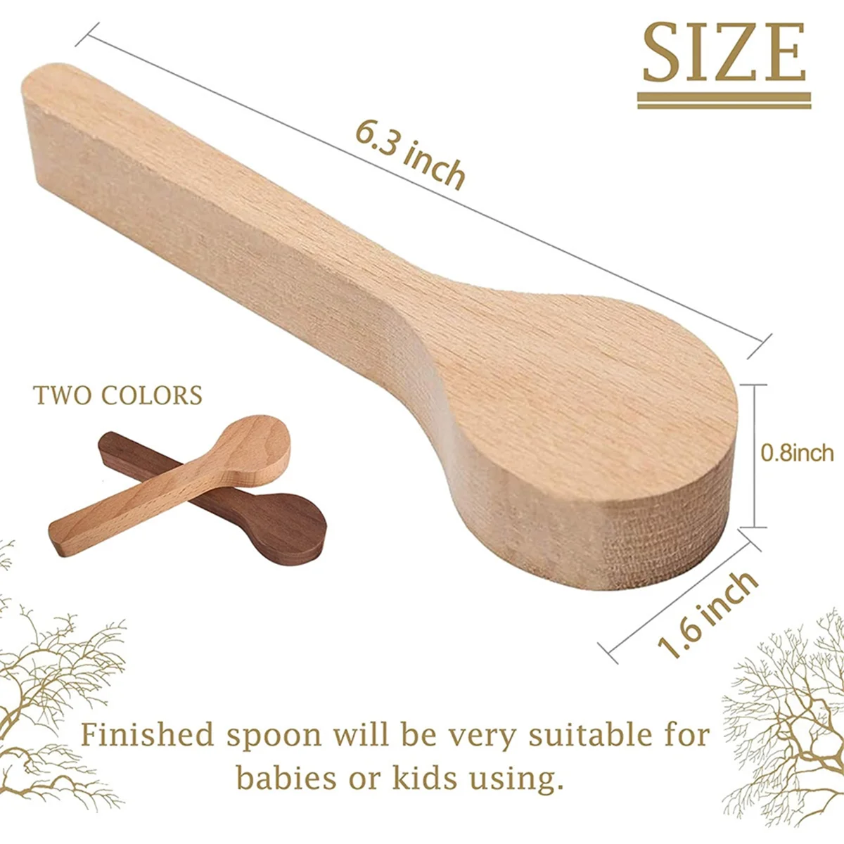 5 Pcs Wood Carving Spoon Blank Beech and Walnut Wood Unfinished Wooden Craft Whittling Kit for Whittler Starter