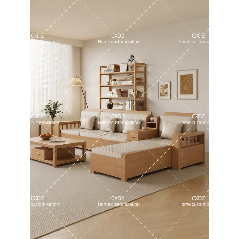 Ash Wood Solid Wood Sofa Set Modern Simple Design Small Apartment Winter Summer Dual Purpose Storage Sofa for Home Use