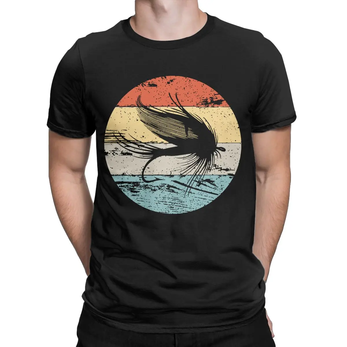 Fly Fishing Angler Vintage Retro Look Gift fisherman trout for men Pure Cotton Short Sleeve T Shirts Round Collar Clothes