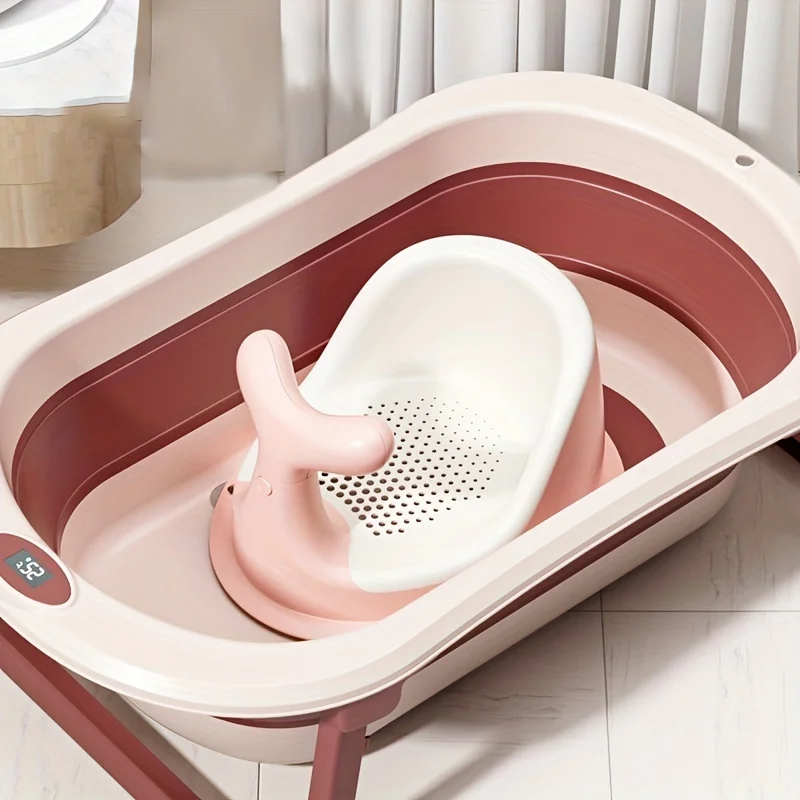 Cubo de baño de silicona para bebé, accesorio plegable con sensor de temperatura, antideslizante, Temperatura en tiempo Real