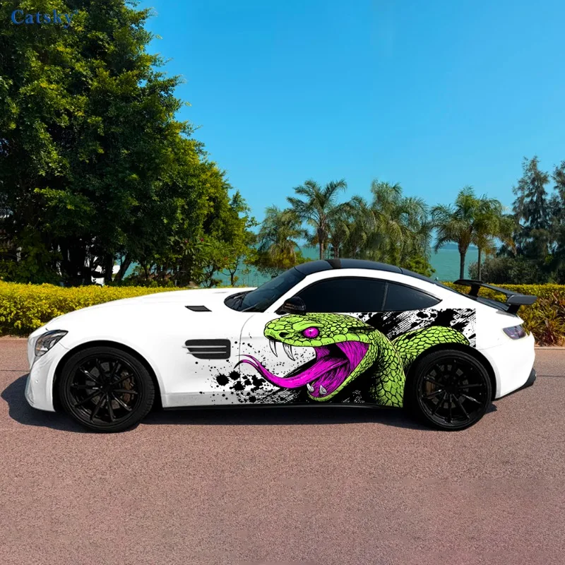 

2pcs Cool Anime Scaled Python Car Side Wraps, Self-Adhesive PVC Waterproof & Scratch-Resistant Stickers, Car Accessory Gift