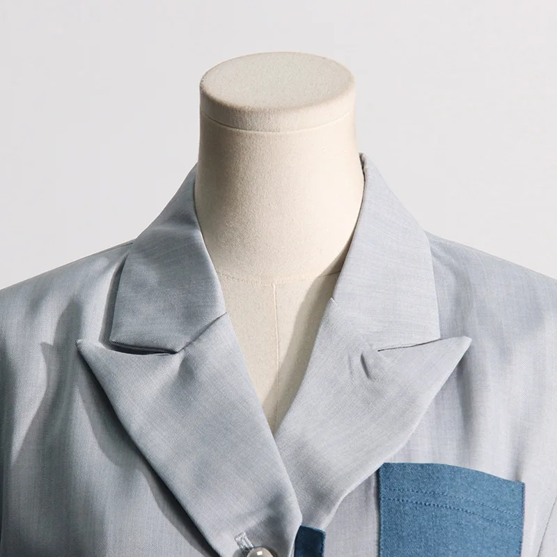 ANJY Autumn New Women Fashionable Fake Two-Piece Patchwork Denim Blazer Elegant Temperament Chic Ins Single Button Design A13018