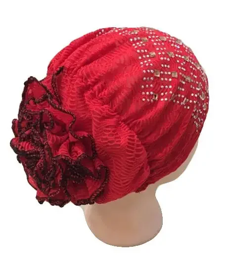 Gorro musulmán de encaje con flores para niñas, gorro Hijab para la cabeza, bufanda, gorro de turbante, gorro con diamantes de imitación, gorro para la pérdida de cabello, diadema islámica